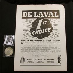 "De Laval 1st Choice…The De Laval Separator Company…" Full page advertisement; & 1922 P U.S. Peace S