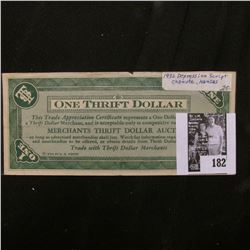 1932 Depression Scrip "Merchants Thrift Dollar Auction", Chanute, Kansas. Uniface.