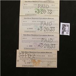 1933 $1, $5, $10, & $20 "The Des Moines Clearing House" Depression Scrip, Hole cancelled.