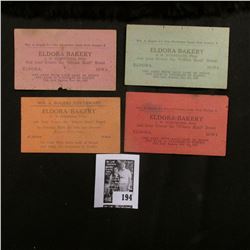 (4) Different  Wm. A. Rogers Silverware Eldora Bakery…Eldora, Iowa  Scrip,  On Card with Each Loaf o