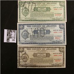 Depression Scrip "The County of Atlantic, New Jersey" April 1, 1933 $1, $3 & $5. All hole canceled.