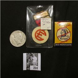 1899 Christian Endeavor Conference Pin-back from Detroit; &1922 D U.S. Peace Silver Dollar, VG; & a 