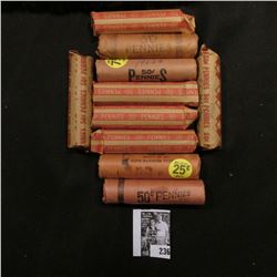 (10) Rolls of U.S. Memorial Cents, several of which are BU. All in paper wrappers and unchecked by m