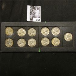 1942-45 Complete Set of U.S. Silver World War II Nickels in an old Wayte Raymond Coin frame. EF-AU.