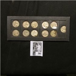 1942-45 Complete Set of U.S. Silver World War II Nickels in an old Wayte Raymond Coin frame. EF-AU.