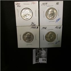 1939 P AU, 41 P BU, 42 P BU, & 44 P EF Washington Quarters.