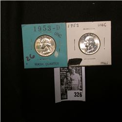 1953 P & 53 D Gem BU Washington Quarters.