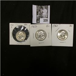 1961 P, 62 P, & D Gem BU Washington Quarters.