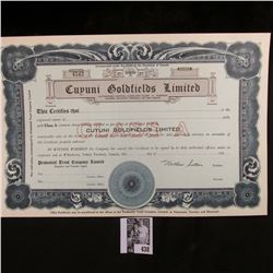 "Cuyuni Goldfields Limited" Unissued Stock Certificate under the Laws of the Dominion of Canada.