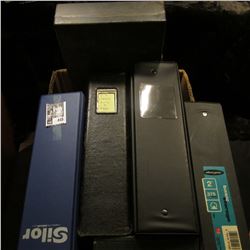 Several Three-ring Notebooks, some with plastic coin pages; Metal Lock box drawer (great for storing