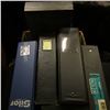Image 1 : Several Three-ring Notebooks, some with plastic coin pages; Metal Lock box drawer (great for storing