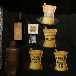 Several Pharmaceutical Counter Signs; Old Amber Bottle with Screw Top  Pint Poison Fluid Extract No.