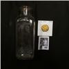 Image 2 : Clear Glass Pharmaceutical bottle without cork; & ca. 1880 Nickelodean Indian design Token.