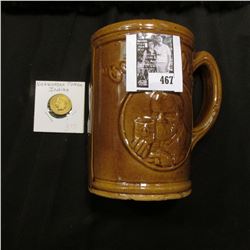 Ceramic Mug "Compliments Free Premium "Cesundheit""; & ca. 1880 Nickelodean Indian design token.