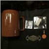 Image 1 : "Diamond Edge" Pen Clip; old style Razor blade; "Buckeye" Stoneware Mug & "Spicer Use Oil" tool.