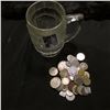 Image 2 : "Dad's" Root Beer Clear Glass Heavy Mug; & an unsorted group of Foreign Coins and tokens.