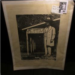 Black and white Print of Statue of Jack Daniel, signed by artist  1686/3000 Dan Quest RS .