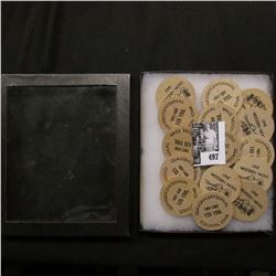 (15) Wooden Nickels in a glass-faced 4" x 6" case "Quasquicentennial 1857-1982 125 Yrs. Coggon, Iowa