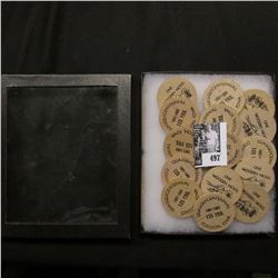 (15) Wooden Nickels in a glass-faced 4" x 6" case "Quasquicentennial 1857-1982 125 Yrs. Coggon, Iowa