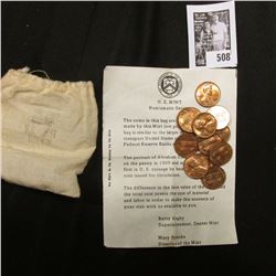 United States Mint cloth bag containing (5) 1973 P, (5) 73 D, & (3) 73 S Lincoln Cents, all Gem BU.