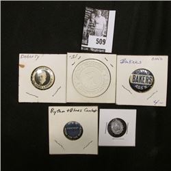 Religious Pendant; Pin-backs: "R & B Contest Work for the Blues"; "Ohio Bakers Ass'n"; "Honoring Col