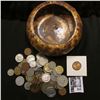 Image 1 : Glazed Pottery Bowl with an unsorted group of Foreign Coins & tokens.