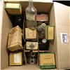 Image 1 : Cardboard Box full of old Medicine Bottles, nearly all are Cork stopper type.