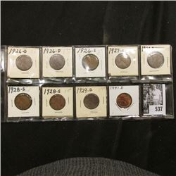 (2) 1926D, 26 S, 27S, 28D, (2) 28S, 29D, & 51D Lincoln Cents. Grades up to BU.