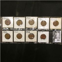 (3) 1932P, (2) 32D, (3) 33P, & 51D Lincoln Cents. Grades up to BU.