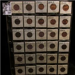 (30) Lincoln Cents in a plastic page dating between 1946-59, nearly all are Gem BU.