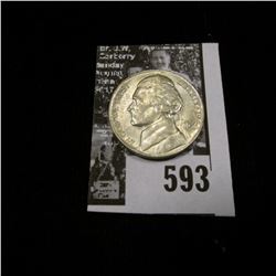 1944 P World War II Silver Jefferson Nickel, Uncirculated.