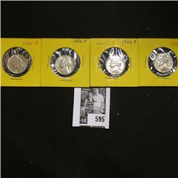 (4) 1944 P World War II Silver Jefferson Nickels, Choice AU to Uncirculated.