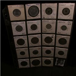 20-Pocket Plastic Page with (19) Various Foreign coins including Silver, all priced to sell about tw