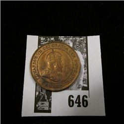 1902 Canada Large Cent, Mostly Brown AU, some toning.