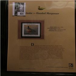 2005 $5.00 Alaska Waterfowl Stamp depicting the Hooded Merganser, Absolute mint condition with liter