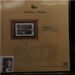 2005 $7.50 Arizona Waterfowl Stamp depicting the Pintail, Absolute mint condition with literature an