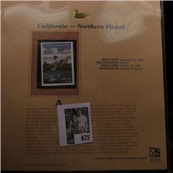 2005 $14.20 California Waterfowl Stamp depicting the Northern Pintail, Absolute mint condition with 