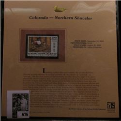 2005 $5.00 Colorado Waterfowl Stamp depicting the Northern Shoveler, Absolute mint condition with li