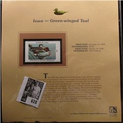 2005 $8.50 Iowa Department of Natural Resources Waterfowl Stamp depicting the Green-winged Teal, Abs