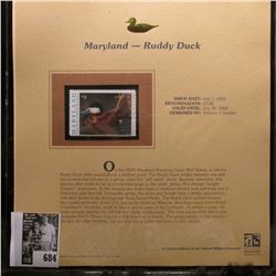 2005 $9.00 Maryland Migratory Game Bird Stamp depicting the Ruddy Duck, Absolute mint condition with