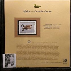 2005 $8.50 Maine Migratory Waterfowl Stamp depicting the Canada Goose, Absolute mint condition with 