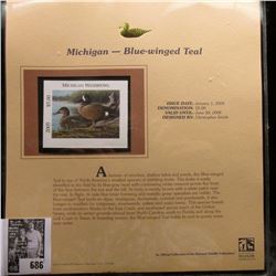 2005 $5.00 Michigan Waterfowl Stamp depicting the Blue-winged Teal, Absolute mint condition with lit