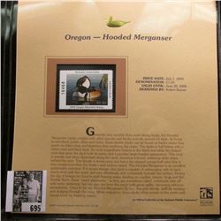 2005 $7.50 Oregon Waterfowl Stamp depicting the Hooded Merganser, Absolute mint condition with liter