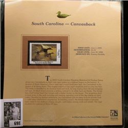 2005 $5.50 South Carolina Waterfowl Stamp depicting the Canvasback, Absolute mint condition with lit