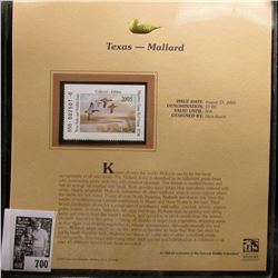 2005 $7.00 Texas Waterfowl Stamp depicting the Mallard, Absolute mint condition with literature and 