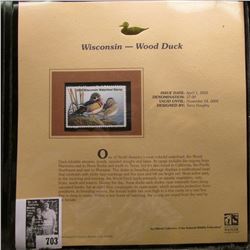 2005 $7.00 Wisconsin Waterfowl Stamp depicting the Wood Duck, Absolute mint condition with literatur