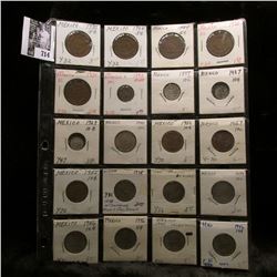 20-pocket plastic page of Mexican Coins. Includes several Silver coins,