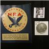 1923 D U.S. Peace Silver Dollar, AU details, cleaned; & a store window card "Consumer's NRA U.S. Co-