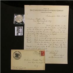 1894 Letter and envelope from the "United States Life Insurance Co."; & 1922 P U.S. Silver Peace Dol