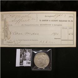 April 2, 1874 Invoice "To Boston & Albany Railroad Co., Dr."; & 1922 D U.S. Peace Dollar, VF.